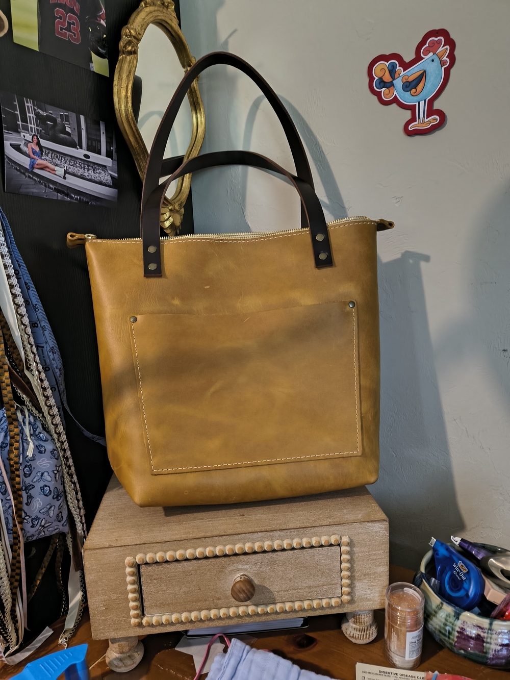Portland Leather Mango Leather Tote with Dark Brown Handles